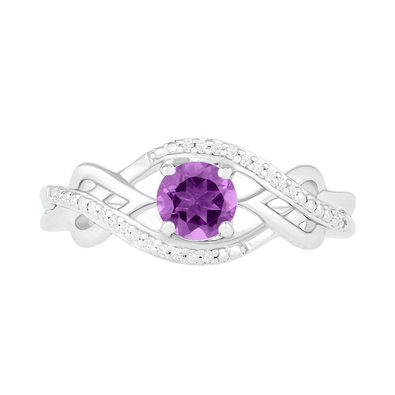 Main Image 2 of 5.0mm Amethyst and 0.04 CT. T.W. Diamond Layered Infinity Braid Ring in Sterling Silver