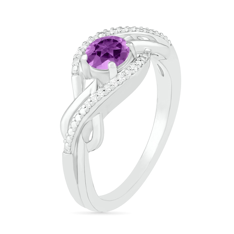 5.0mm Amethyst and 0.04 CT. T.W. Diamond Layered Infinity Braid Ring in Sterling Silver