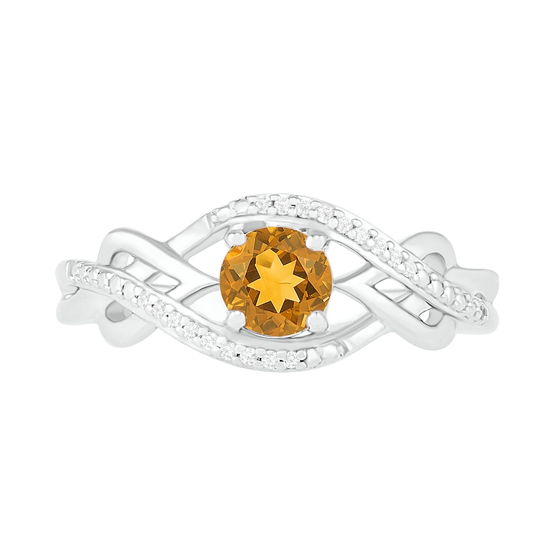 5.0mm Citrine and 0.04 CT. T.W. Diamond Layered Infinity Braid Ring in Sterling Silver