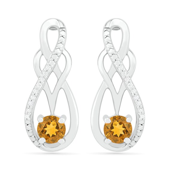Citrine and 0.04 CT. T.W. Diamond Infinity Overlay Drop Earrings in Sterling Silver