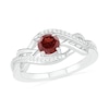 Thumbnail Image 0 of 5.0mm Garnet and 0.04 CT. T.W. Diamond Layered Infinity Braid Ring in Sterling Silver