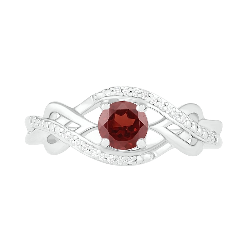 5.0mm Garnet and 0.04 CT. T.W. Diamond Layered Infinity Braid Ring in Sterling Silver