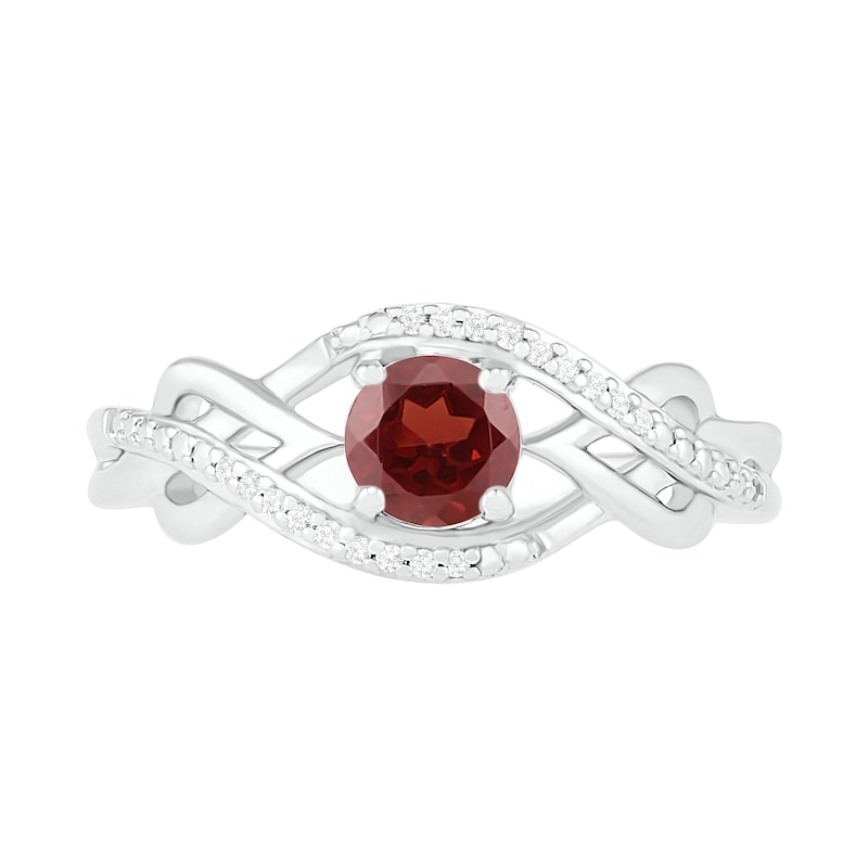 Main Image 2 of 5.0mm Garnet and 0.04 CT. T.W. Diamond Layered Infinity Braid Ring in Sterling Silver
