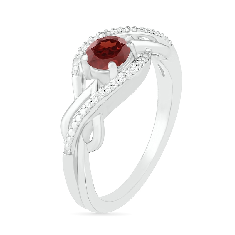 5.0mm Garnet and 0.04 CT. T.W. Diamond Layered Infinity Braid Ring in Sterling Silver