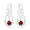 Thumbnail Image 1 of Garnet and 0.04 CT. T.W. Diamond Infinity Overlay Drop Earrings in Sterling Silver