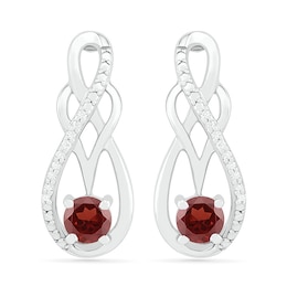 Garnet and 0.04 CT. T.W. Diamond Infinity Overlay Drop Earrings in Sterling Silver