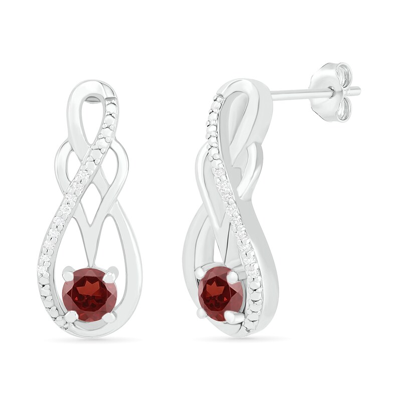 Main Image 2 of Garnet and 0.04 CT. T.W. Diamond Infinity Overlay Drop Earrings in Sterling Silver