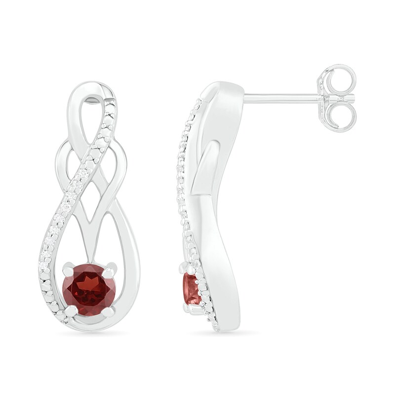 Main Image 3 of Garnet and 0.04 CT. T.W. Diamond Infinity Overlay Drop Earrings in Sterling Silver