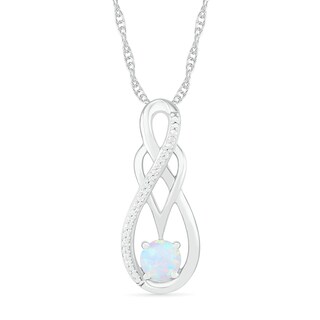 Lab-Created Opal and 0.04 CT. T.W. Diamond Overlay Infinity Pendant in Sterling Silver