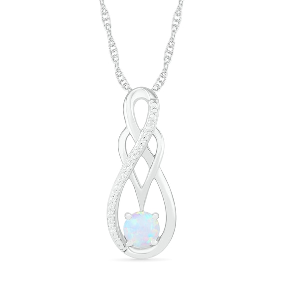 Lab-Created Opal and 0.04 CT. T.W. Diamond Overlay Infinity Pendant in Sterling Silver