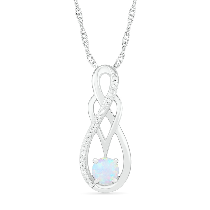 Lab-Created Opal and 0.04 CT. T.W. Diamond Overlay Infinity Pendant in Sterling Silver