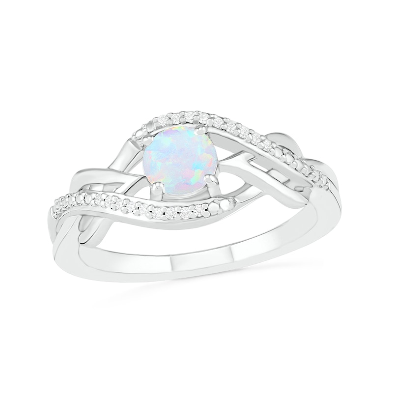 5.0mm Lab-Created Opal and 0.04 CT. T.W. Diamond Layered Infinity Braid Ring in Sterling Silver