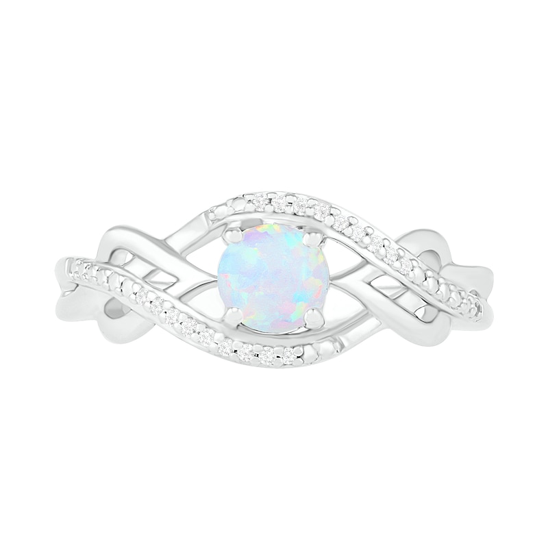Main Image 2 of 5.0mm Lab-Created Opal and 0.04 CT. T.W. Diamond Layered Infinity Braid Ring in Sterling Silver