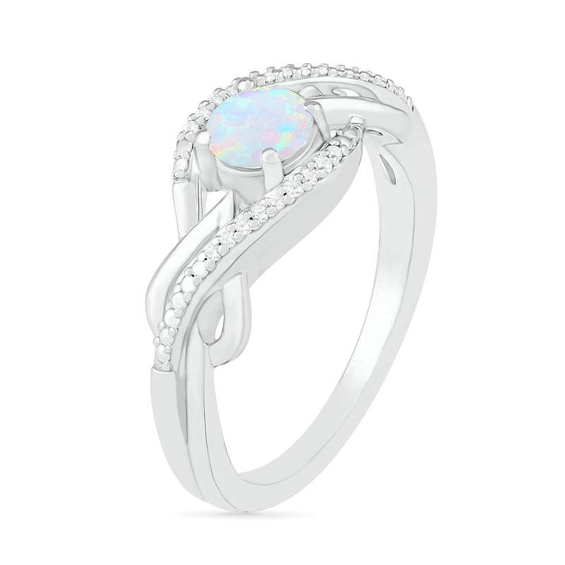 5.0mm Lab-Created Opal and 0.04 CT. T.W. Diamond Layered Infinity Braid Ring in Sterling Silver