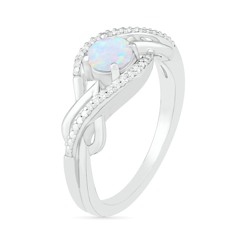 Main Image 3 of 5.0mm Lab-Created Opal and 0.04 CT. T.W. Diamond Layered Infinity Braid Ring in Sterling Silver