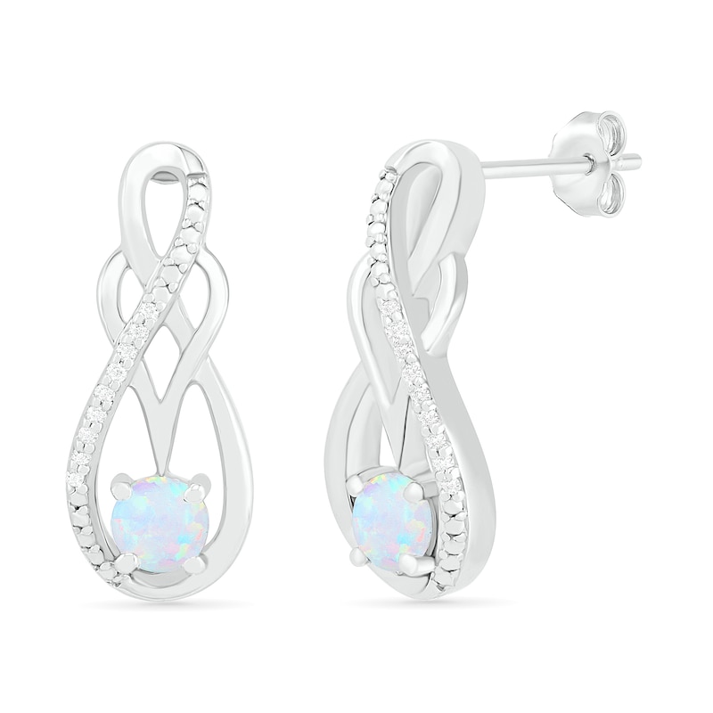 Main Image 2 of Lab-Created Opal and 0.04 CT. T.W. Diamond Infinity Overlay Drop Earrings in Sterling Silver