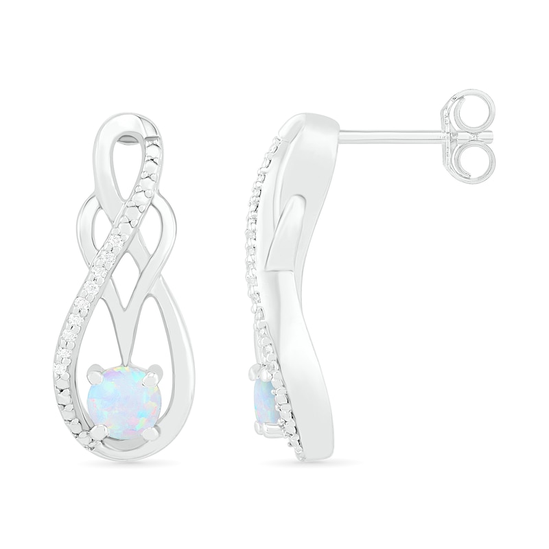 Main Image 3 of Lab-Created Opal and 0.04 CT. T.W. Diamond Infinity Overlay Drop Earrings in Sterling Silver