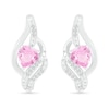 Heart-Shaped Pink Lab-Created Sapphire Ribbon Flame Stud Earrings in Sterling Silver