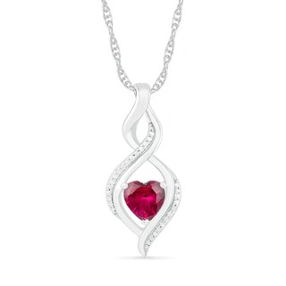 Heart-Shaped Lab-Created Ruby and Diamond Accent Infinity Flame Pendant in Sterling Silver