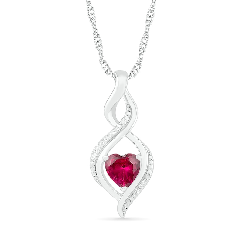 Heart-Shaped Lab-Created Ruby and Diamond Accent Infinity Flame Pendant in Sterling Silver