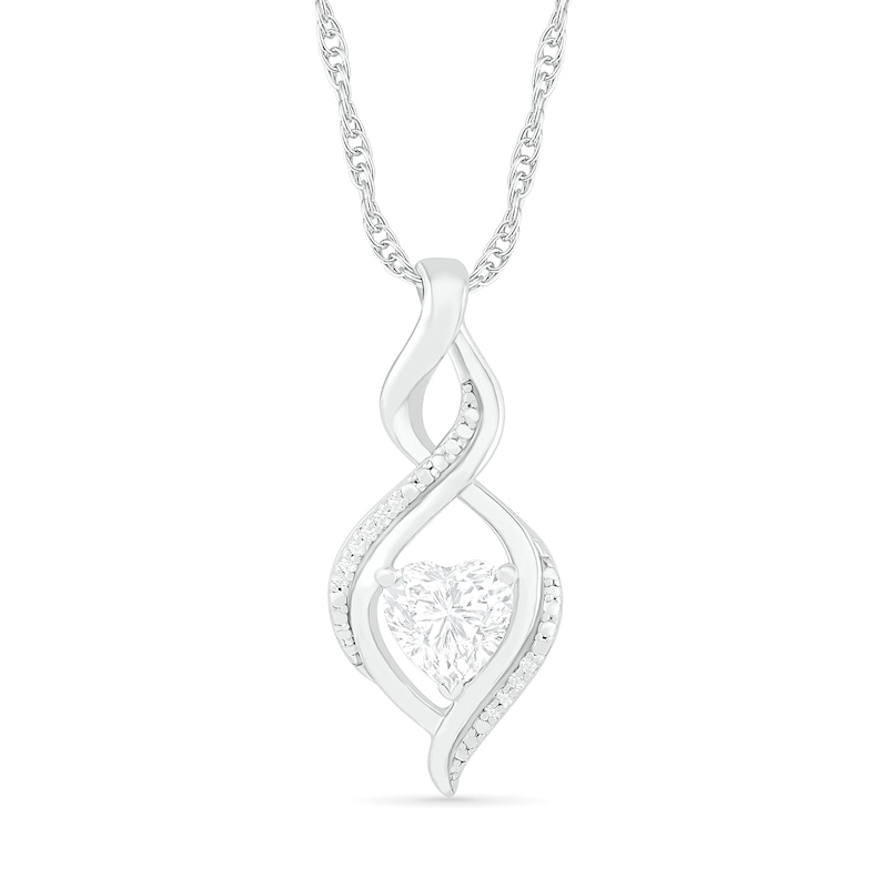 Heart-Shaped White Lab-Created Sapphire and Diamond Accent Infinity Flame Pendant in Sterling Silver
