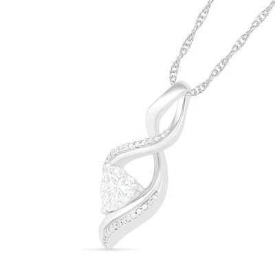Heart-Shaped White Lab-Created Sapphire and Diamond Accent Infinity Flame Pendant in Sterling Silver