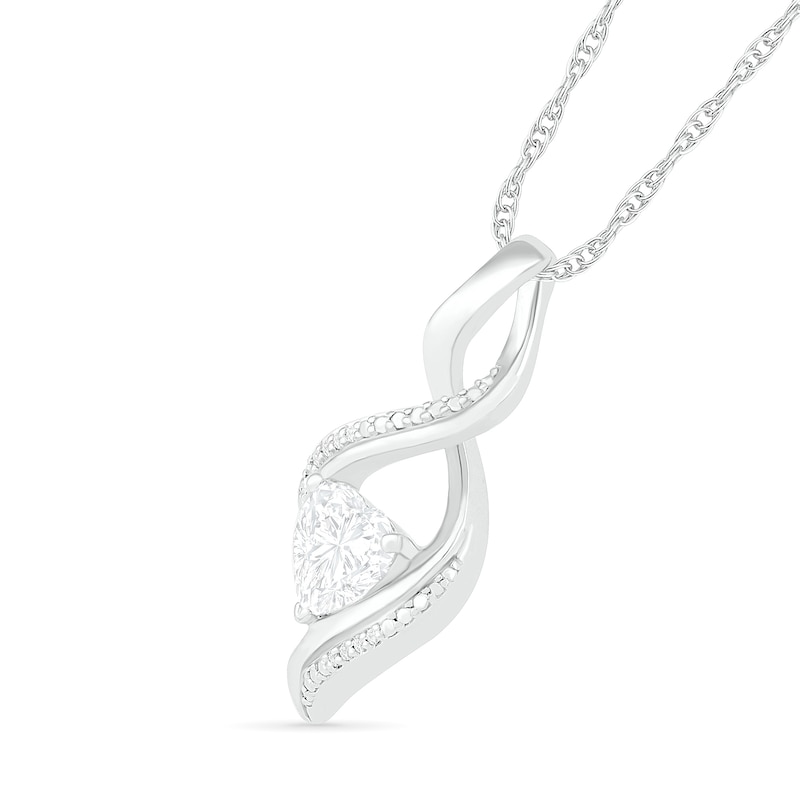 Heart-Shaped White Lab-Created Sapphire and Diamond Accent Infinity Flame Pendant in Sterling Silver