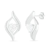 Thumbnail Image 2 of Heart-Shaped White Lab-Created Sapphire and 0.04 CT. T.W. Diamond Open Flame Stud Earrings in Sterling Silver