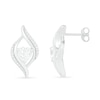 Thumbnail Image 3 of Heart-Shaped White Lab-Created Sapphire and 0.04 CT. T.W. Diamond Open Flame Stud Earrings in Sterling Silver