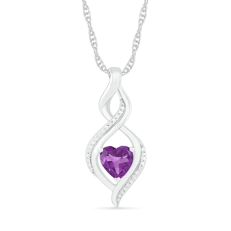 Heart-Shaped Amethyst and Diamond Accent Infinity Flame Pendant in Sterling Silver