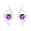 Thumbnail Image 1 of Heart-Shaped Amethyst and 0.04 CT. T.W. Diamond Open Flame Stud Earrings in Sterling Silver