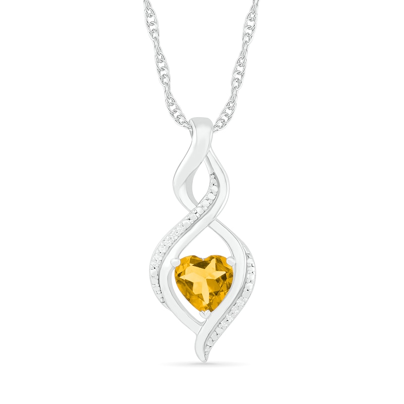 Heart-Shaped Citrine and Diamond Accent Infinity Flame Pendant in Sterling Silver