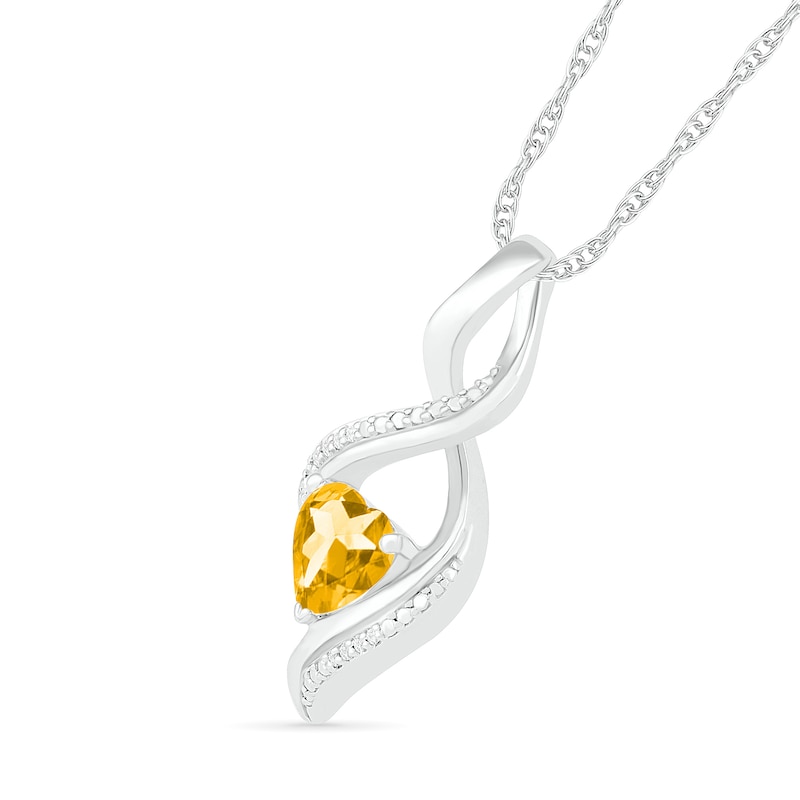 Heart-Shaped Citrine and Diamond Accent Infinity Flame Pendant in Sterling Silver
