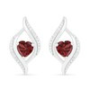 Thumbnail Image 1 of Heart-Shaped Garnet and 0.04 CT. T.W. Diamond Open Flame Stud Earrings in Sterling Silver