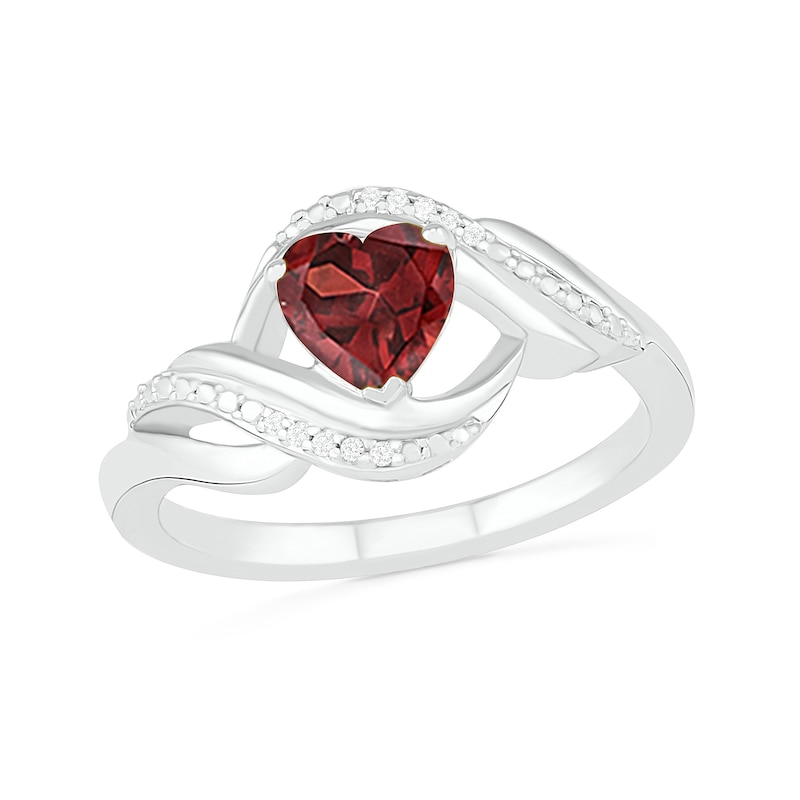 Heart-Shaped Garnet and Diamond Accent Ribbon Ring in Sterling Silver|Peoples Jewellers