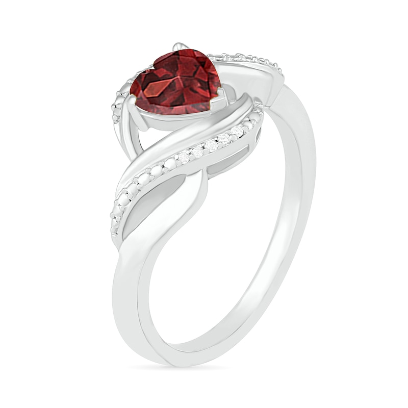 Heart-Shaped Garnet and Diamond Accent Ribbon Ring in Sterling Silver
