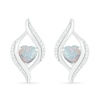 Thumbnail Image 1 of Heart-Shaped Lab-Created Opal and 0.04 CT. T.W. Diamond Open Flame Stud Earrings in Sterling Silver
