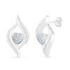 Thumbnail Image 2 of Heart-Shaped Lab-Created Opal and 0.04 CT. T.W. Diamond Open Flame Stud Earrings in Sterling Silver