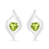 Thumbnail Image 1 of Heart-Shaped Peridot and 0.04 CT. T.W. Diamond Open Flame Stud Earrings in Sterling Silver