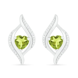 Heart-Shaped Peridot and 0.04 CT. T.W. Diamond Open Flame Stud Earrings in Sterling Silver