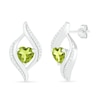 Thumbnail Image 1 of Heart-Shaped Peridot and 0.04 CT. T.W. Diamond Open Flame Stud Earrings in Sterling Silver