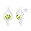 Thumbnail Image 2 of Heart-Shaped Peridot and 0.04 CT. T.W. Diamond Open Flame Stud Earrings in Sterling Silver