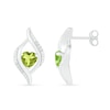 Thumbnail Image 2 of Heart-Shaped Peridot and 0.04 CT. T.W. Diamond Open Flame Stud Earrings in Sterling Silver
