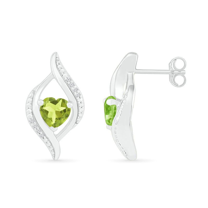 Heart-Shaped Peridot and 0.04 CT. T.W. Diamond Open Flame Stud Earrings in Sterling Silver