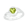 Thumbnail Image 0 of Heart-Shaped Peridot and Diamond Accent Ribbon Ring in Sterling Silver