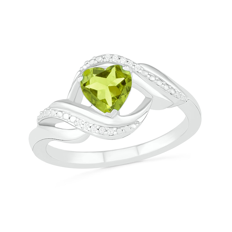 Heart-Shaped Peridot and Diamond Accent Ribbon Ring in Sterling Silver