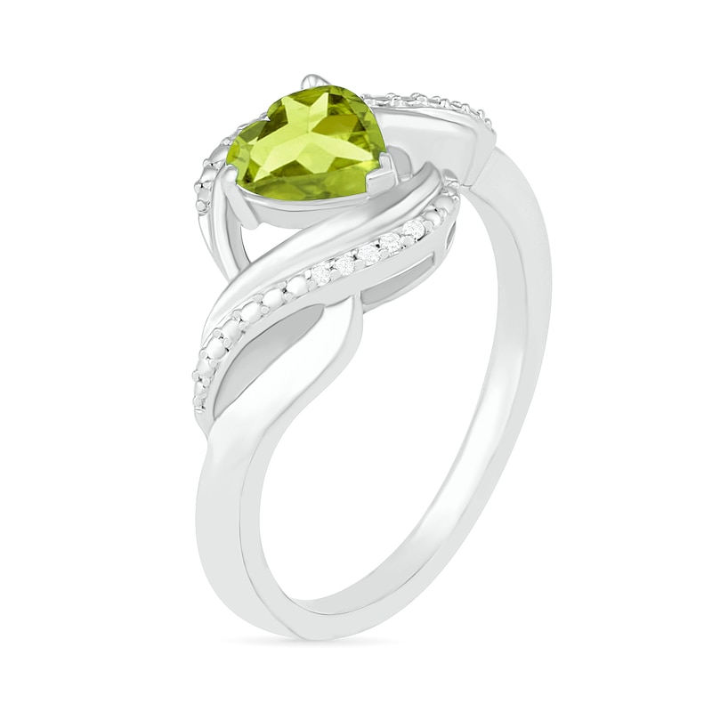 Heart-Shaped Peridot and Diamond Accent Ribbon Ring in Sterling Silver