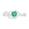 5.0mm Heart-Shaped Lab-Created Emerald and 0.067 CT. T.W. Diamond Ribbon Ring in Sterling Silver