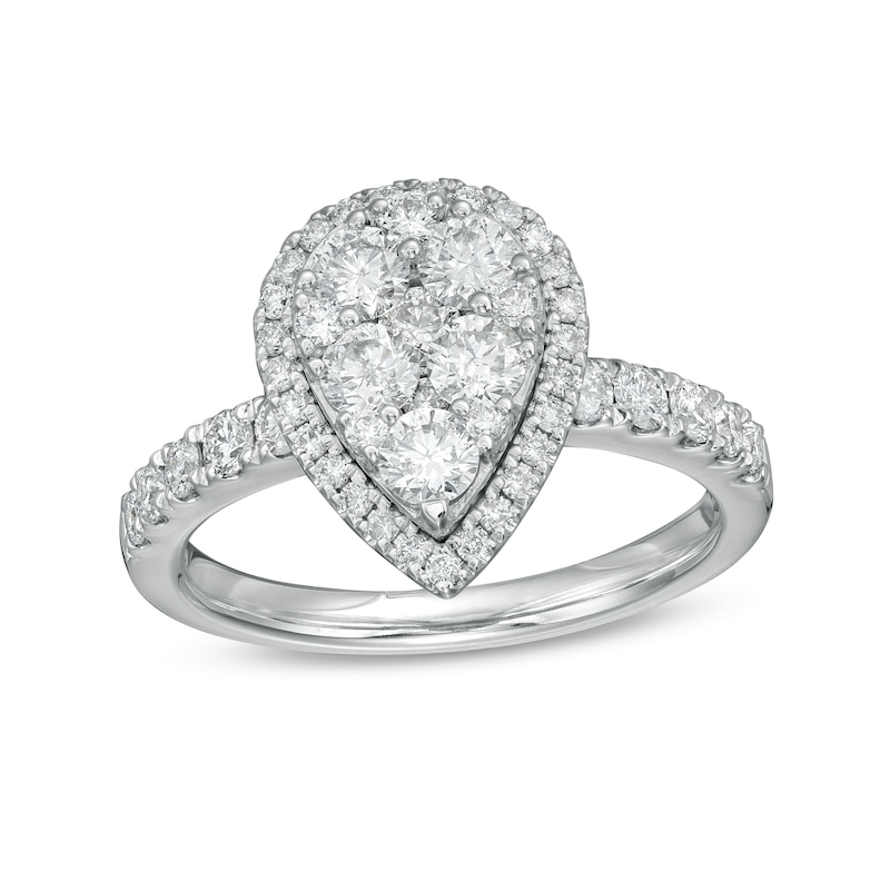 Main Image 1 of 1.25 CT. T.W. Composite Diamond Pear-Shaped Frame Engagement Ring in 10K White Gold
