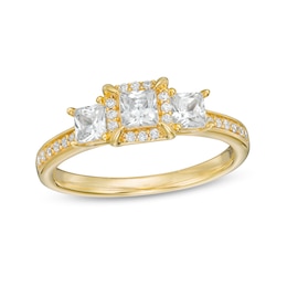 0.95 CT. T.W. Princess-Cut Diamond Frame Past Present Future® Engagement Ring in 14K Gold